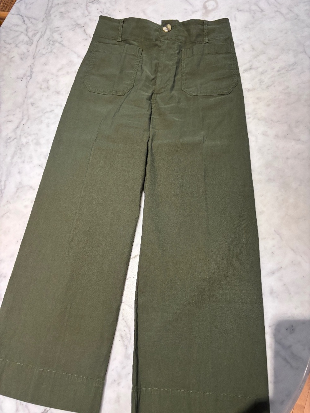 Maeve Olive Green Cropped Wide-Leg Pants